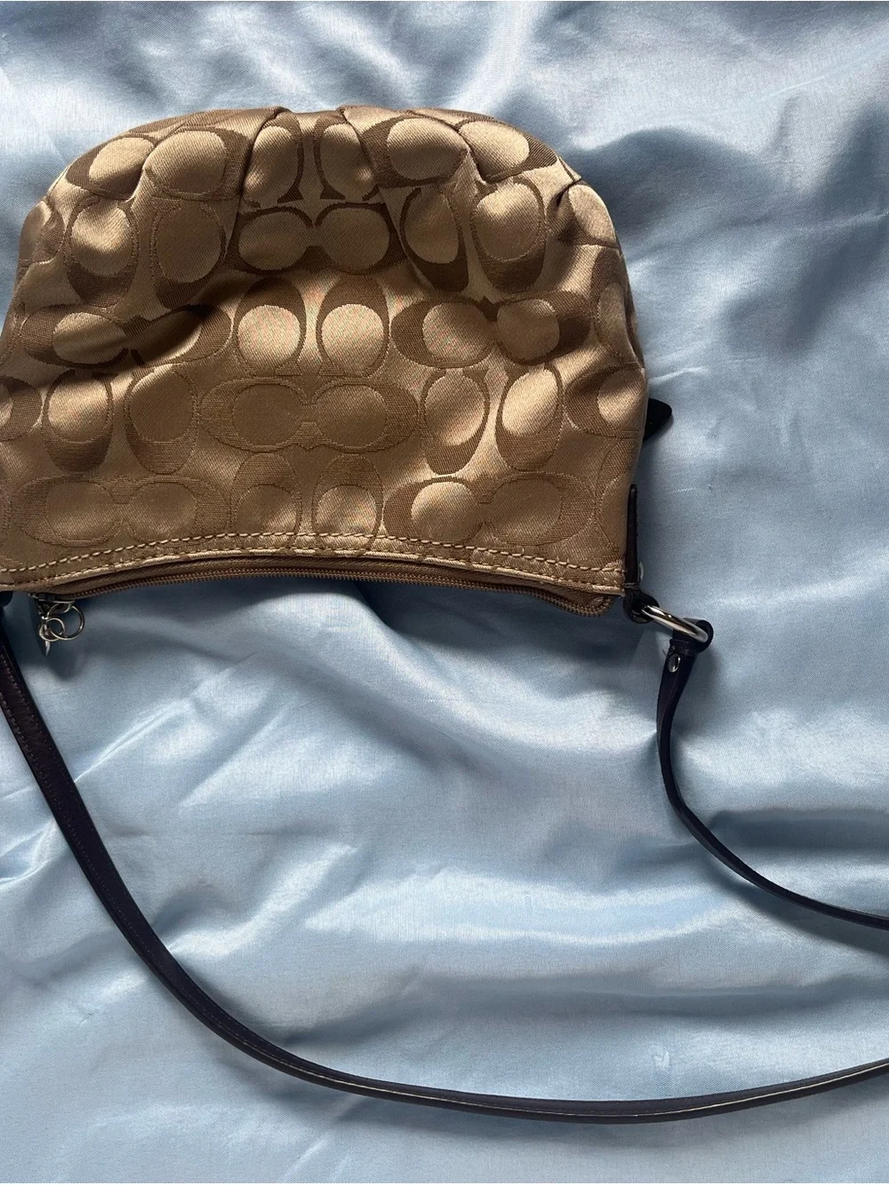 Y2K Coach Khaki and Brown Signature Small Shoulder Bag